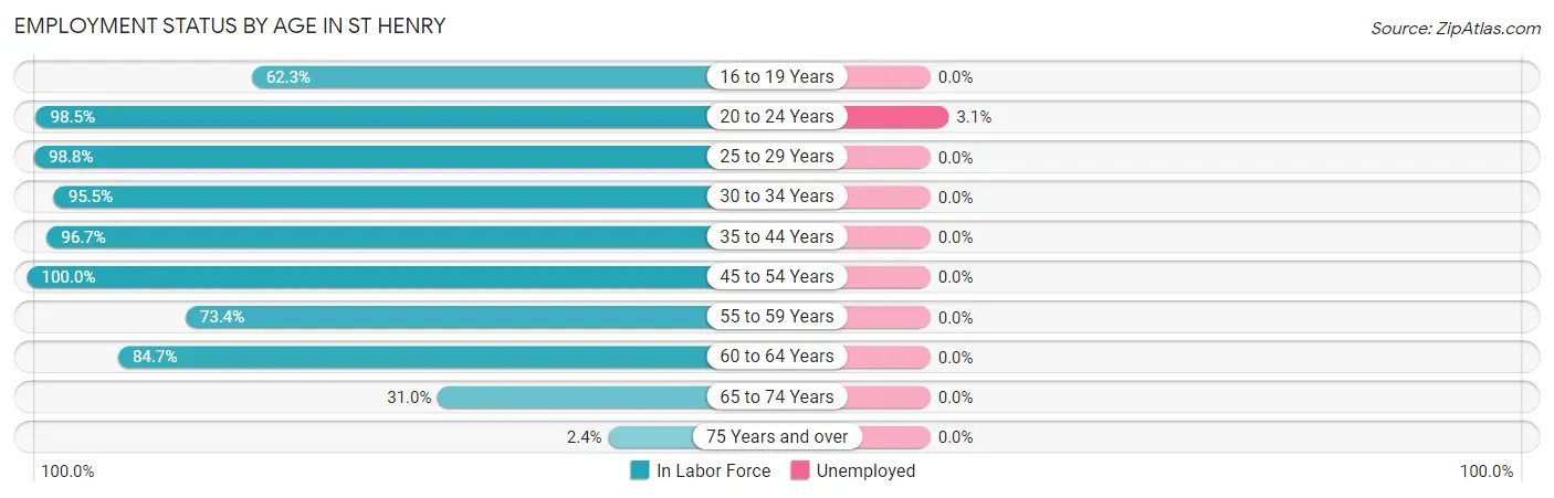 Employment Status by Age in St Henry