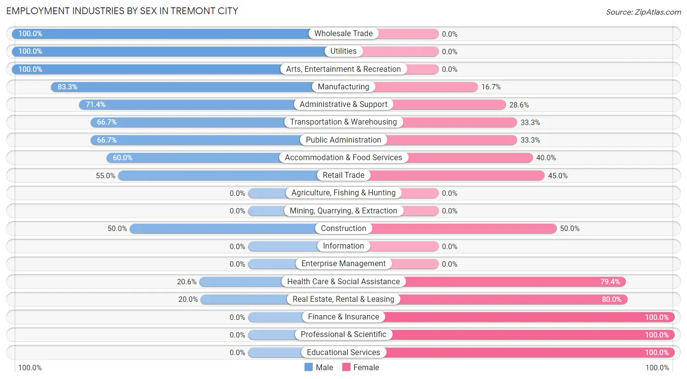 Employment Industries by Sex in Tremont City