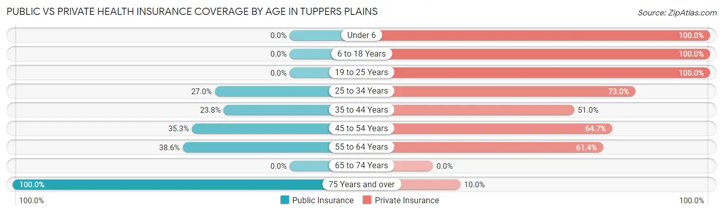 Public vs Private Health Insurance Coverage by Age in Tuppers Plains