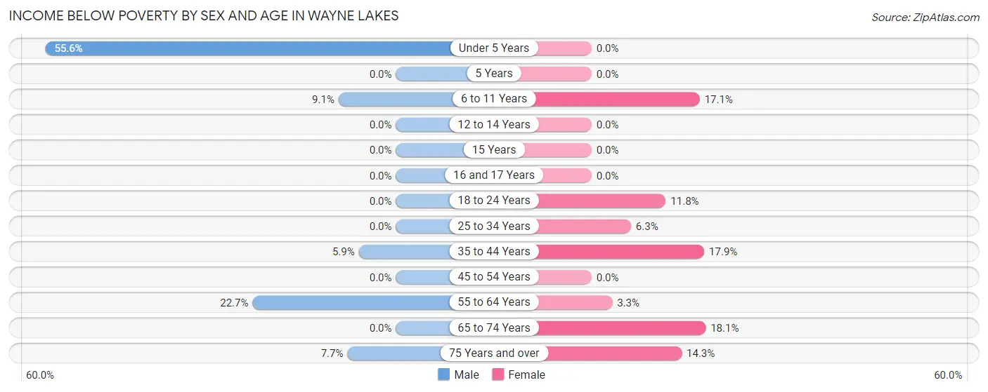Income Below Poverty by Sex and Age in Wayne Lakes