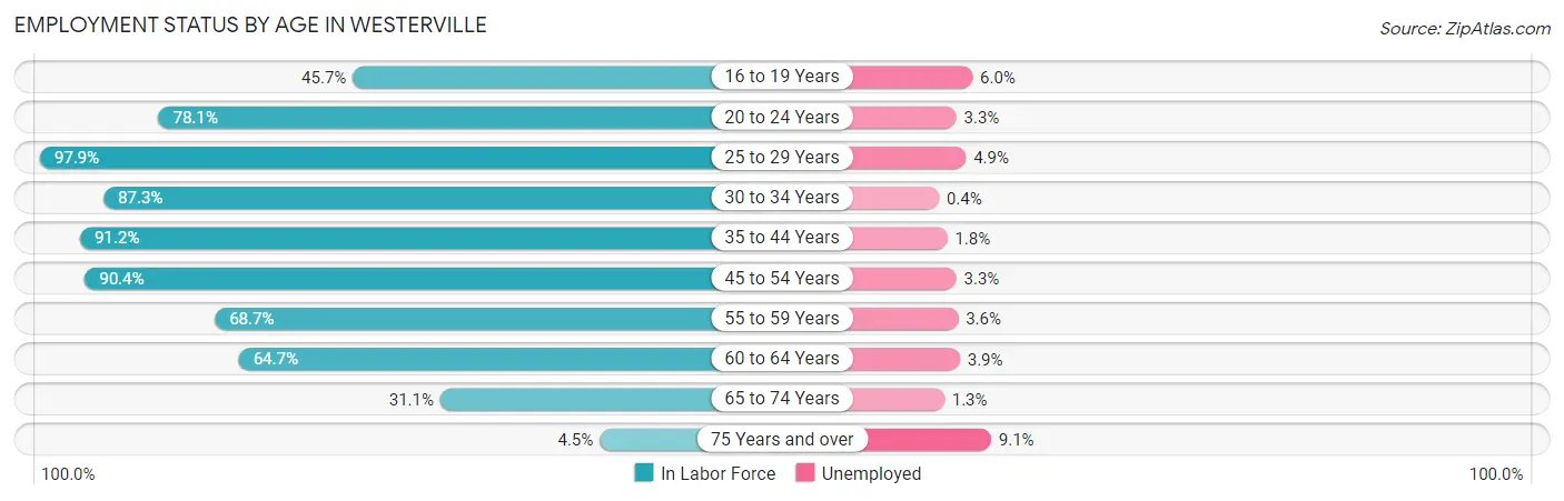 Employment Status by Age in Westerville