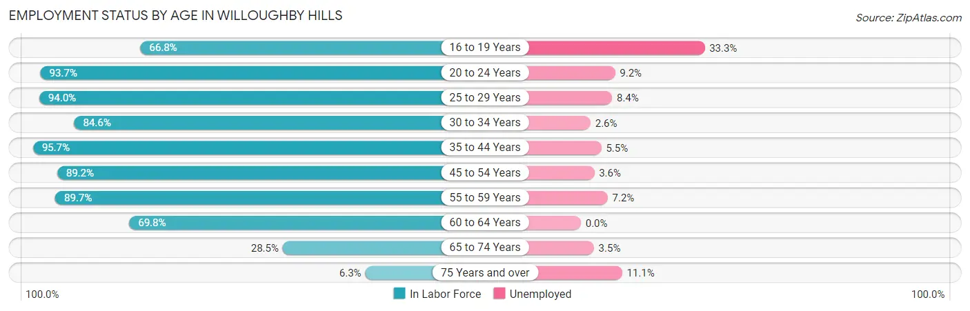 Employment Status by Age in Willoughby Hills