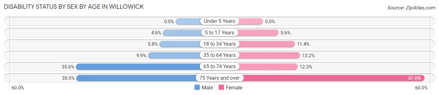Disability Status by Sex by Age in Willowick