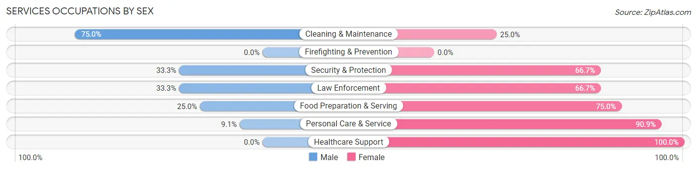 Services Occupations by Sex in Amber