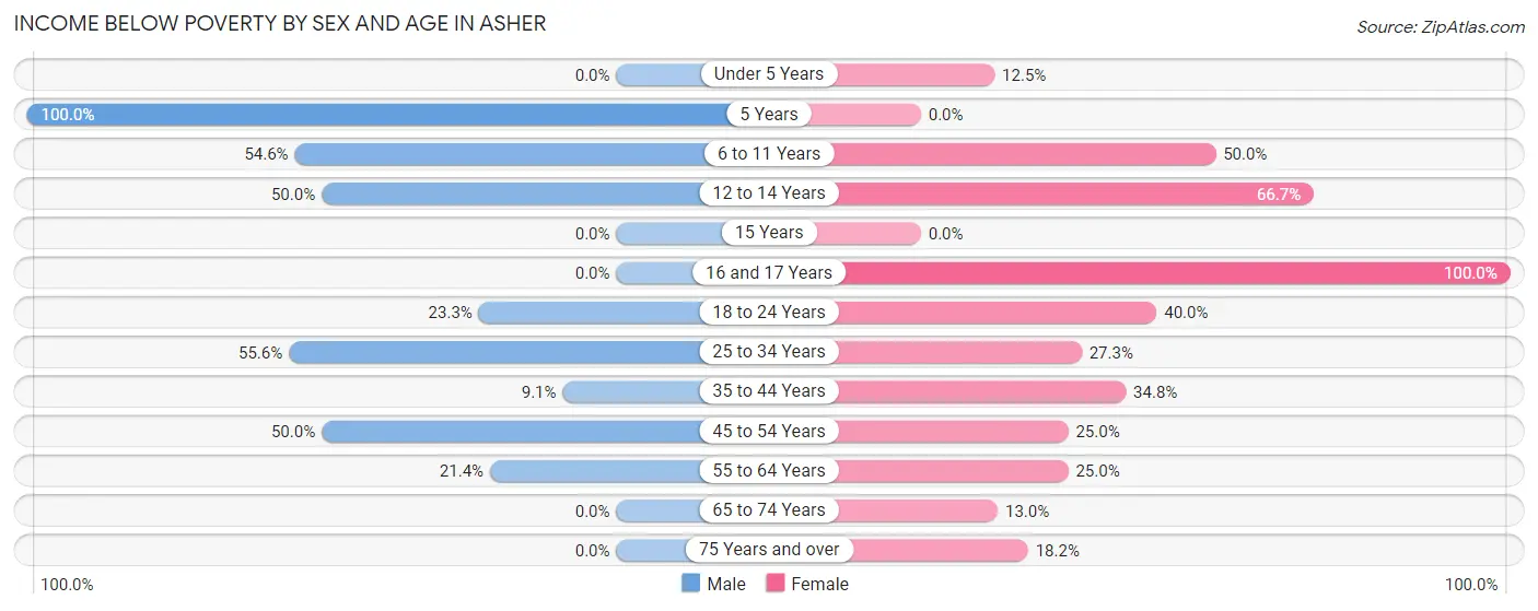 Income Below Poverty by Sex and Age in Asher
