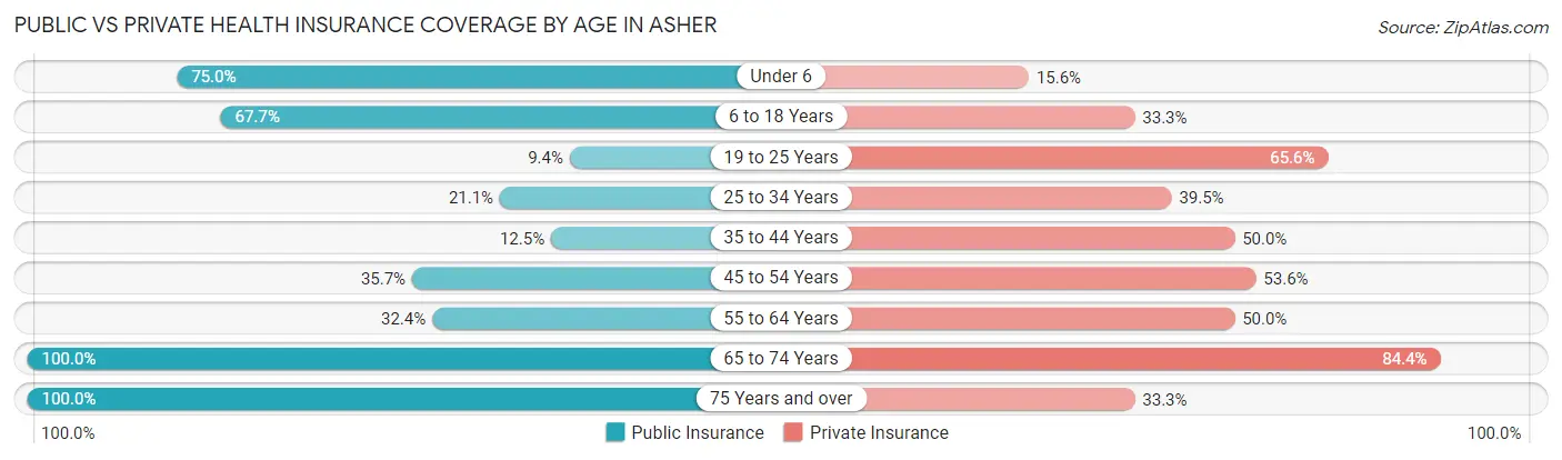 Public vs Private Health Insurance Coverage by Age in Asher