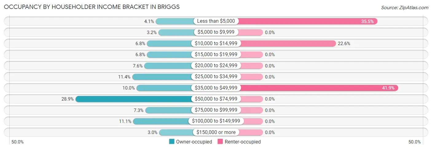 Occupancy by Householder Income Bracket in Briggs