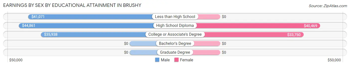 Earnings by Sex by Educational Attainment in Brushy