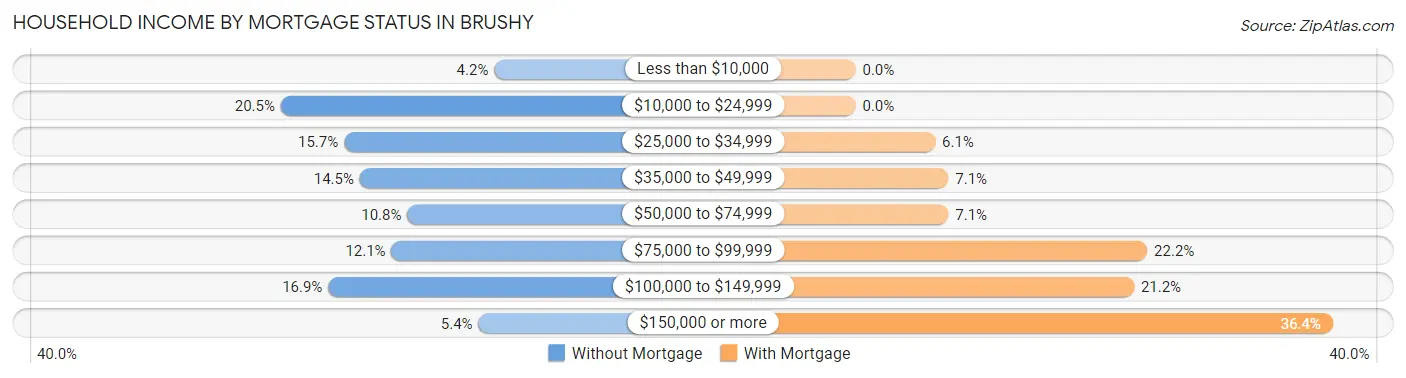 Household Income by Mortgage Status in Brushy