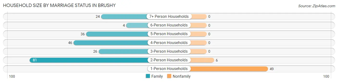 Household Size by Marriage Status in Brushy