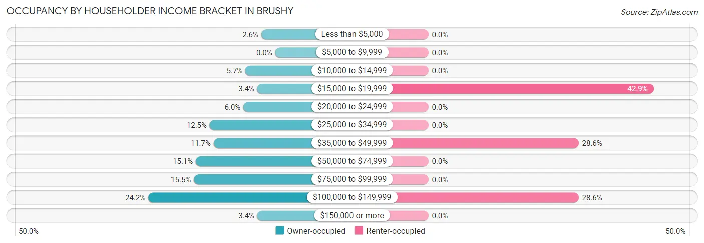 Occupancy by Householder Income Bracket in Brushy