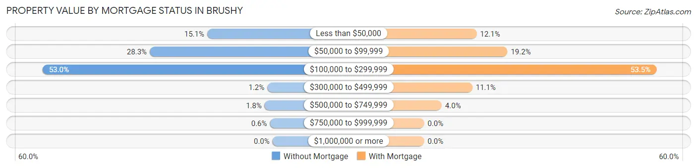 Property Value by Mortgage Status in Brushy