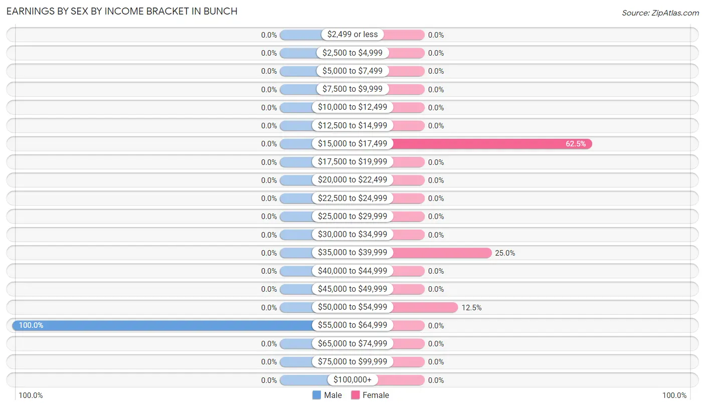 Earnings by Sex by Income Bracket in Bunch