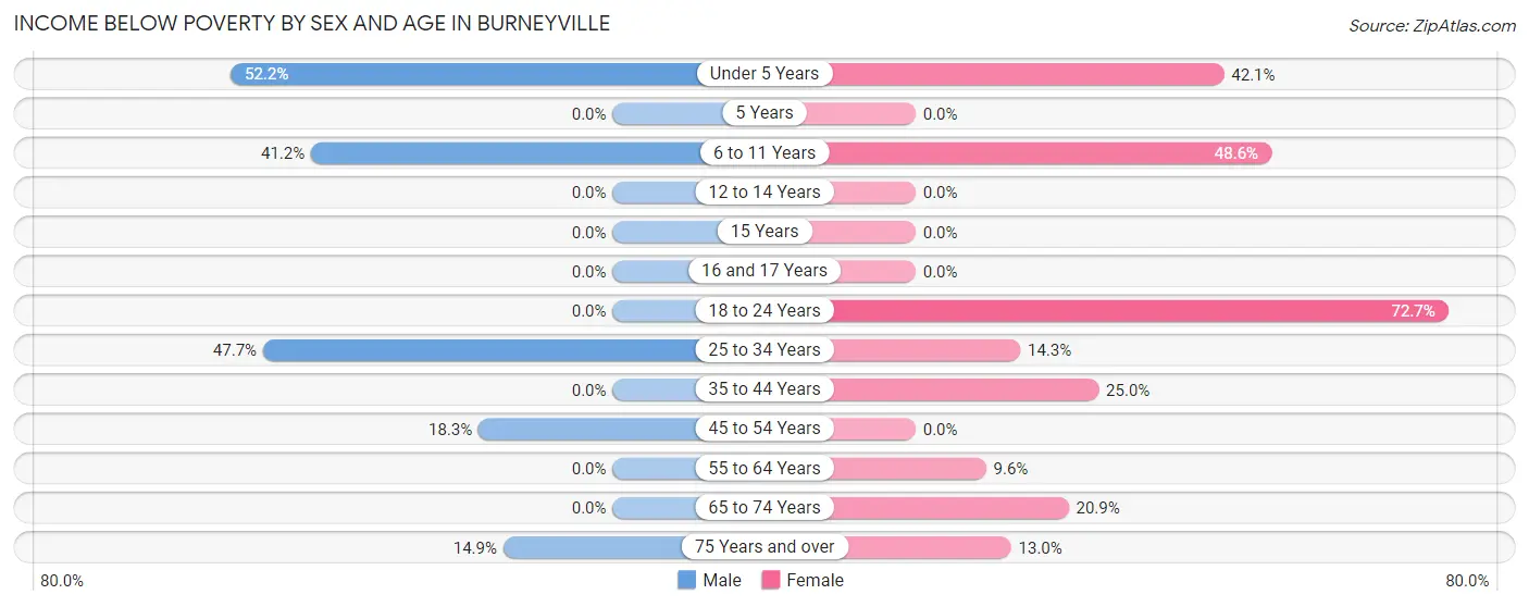 Income Below Poverty by Sex and Age in Burneyville