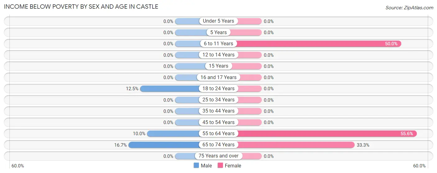 Income Below Poverty by Sex and Age in Castle