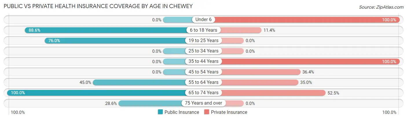 Public vs Private Health Insurance Coverage by Age in Chewey