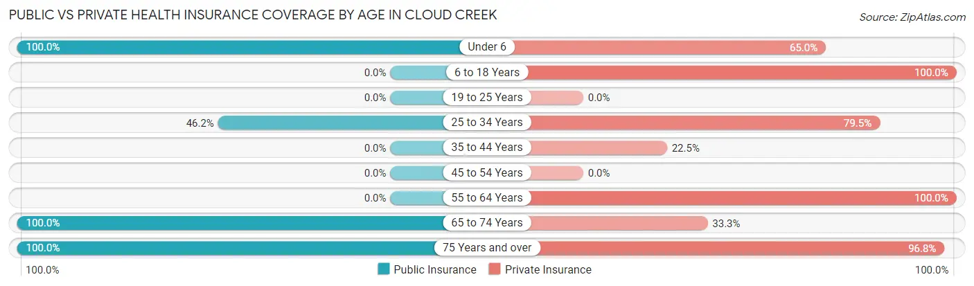 Public vs Private Health Insurance Coverage by Age in Cloud Creek