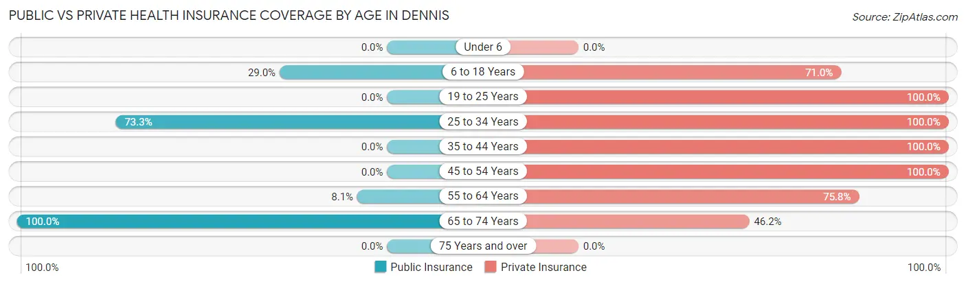 Public vs Private Health Insurance Coverage by Age in Dennis
