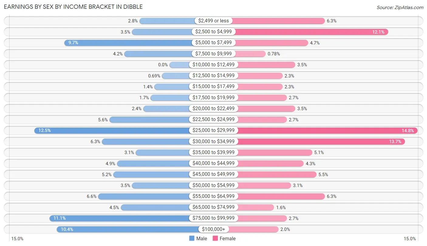 Earnings by Sex by Income Bracket in Dibble