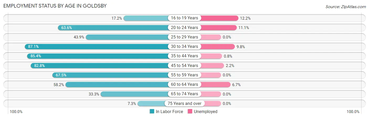 Employment Status by Age in Goldsby