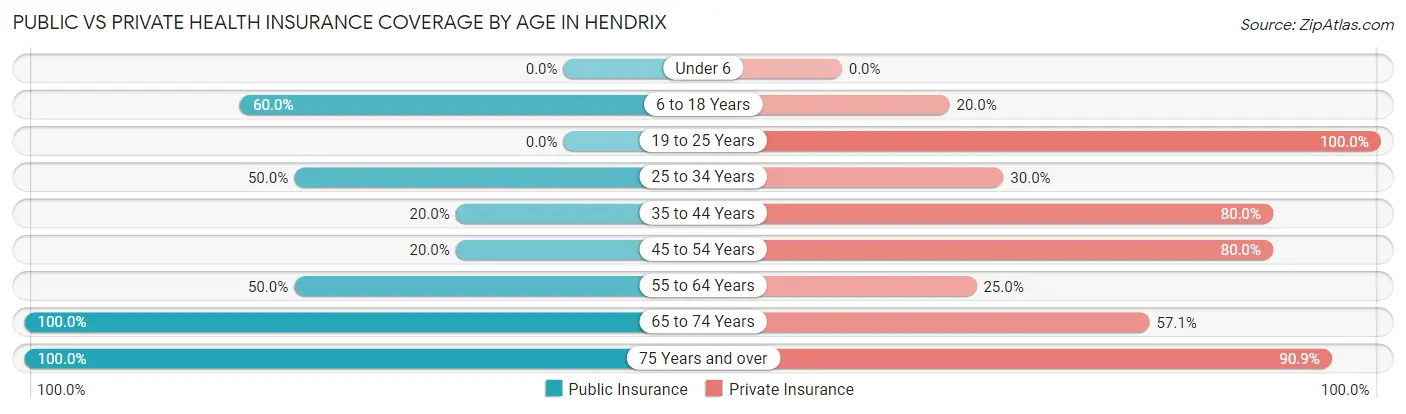 Public vs Private Health Insurance Coverage by Age in Hendrix