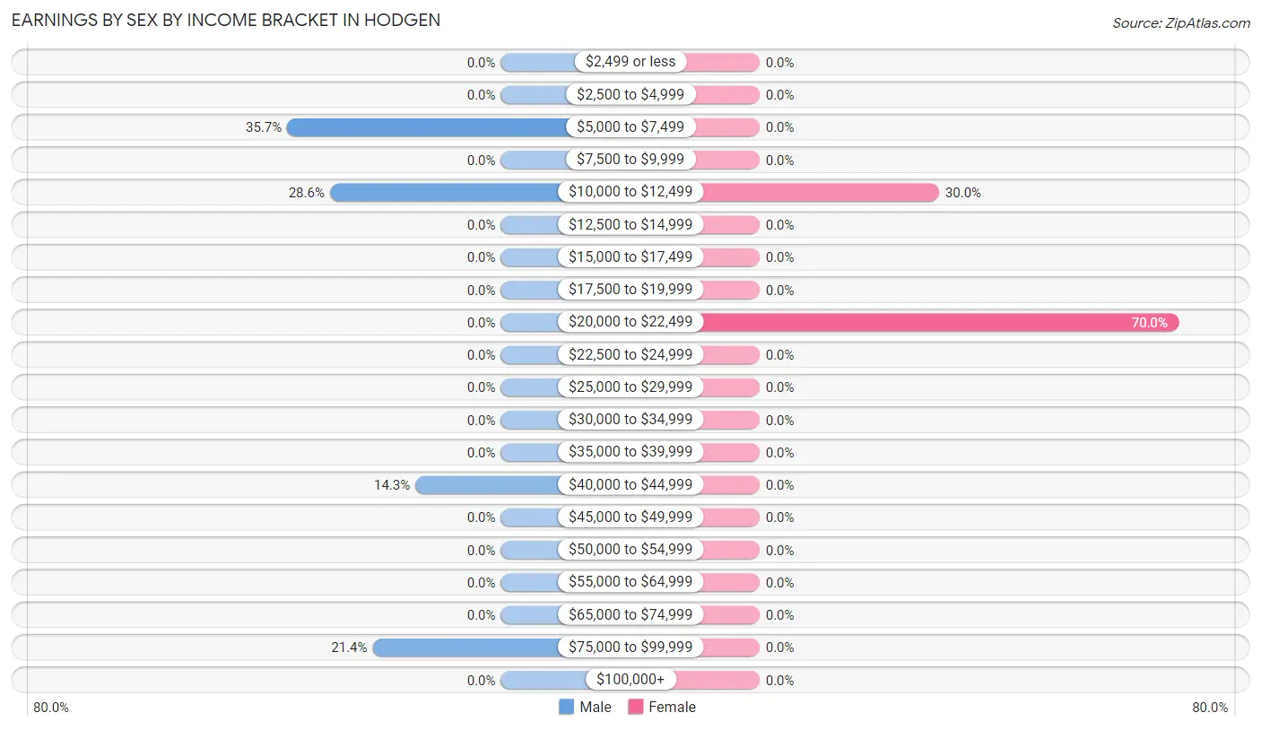 Earnings by Sex by Income Bracket in Hodgen