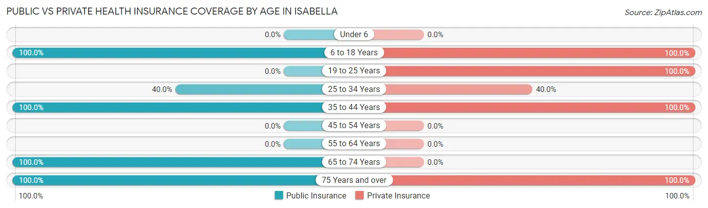 Public vs Private Health Insurance Coverage by Age in Isabella