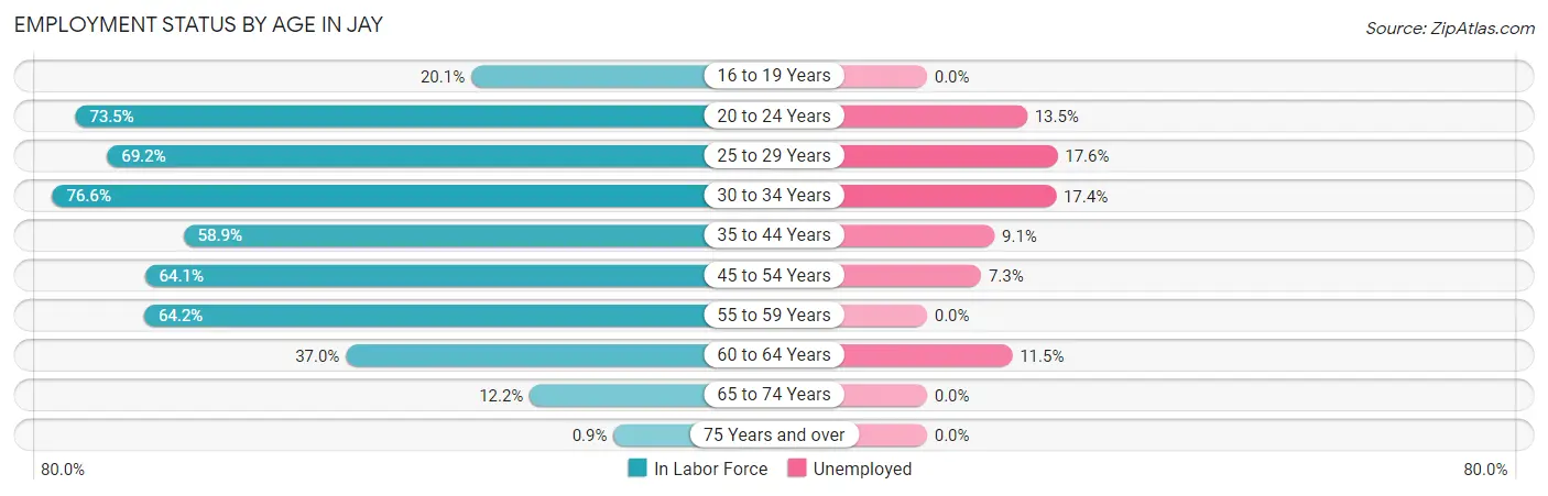 Employment Status by Age in Jay
