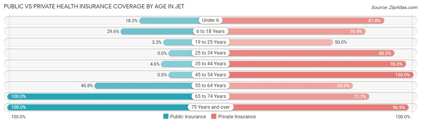 Public vs Private Health Insurance Coverage by Age in Jet