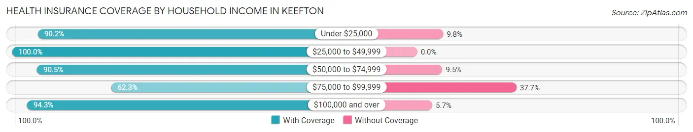 Health Insurance Coverage by Household Income in Keefton