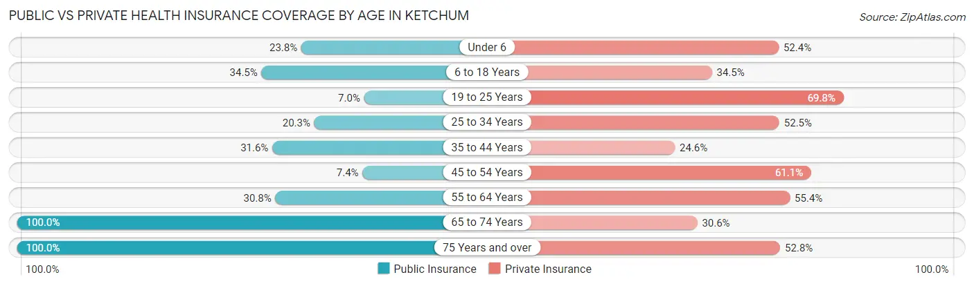 Public vs Private Health Insurance Coverage by Age in Ketchum
