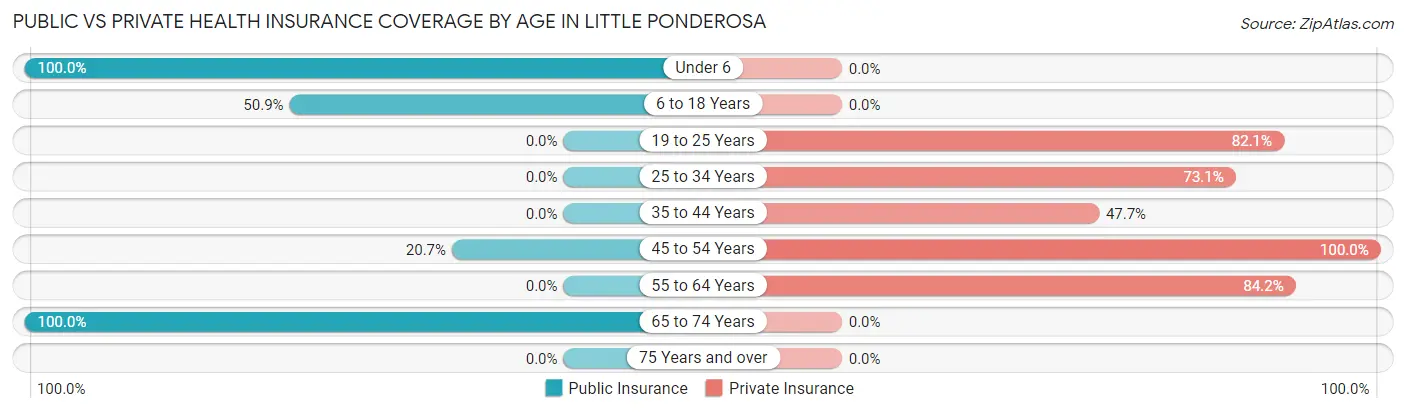 Public vs Private Health Insurance Coverage by Age in Little Ponderosa
