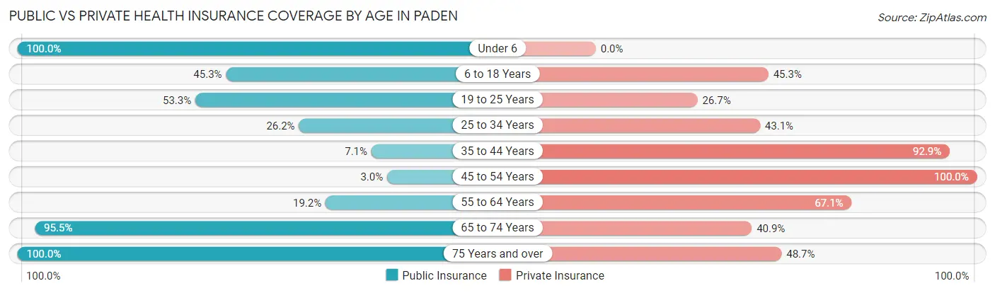 Public vs Private Health Insurance Coverage by Age in Paden