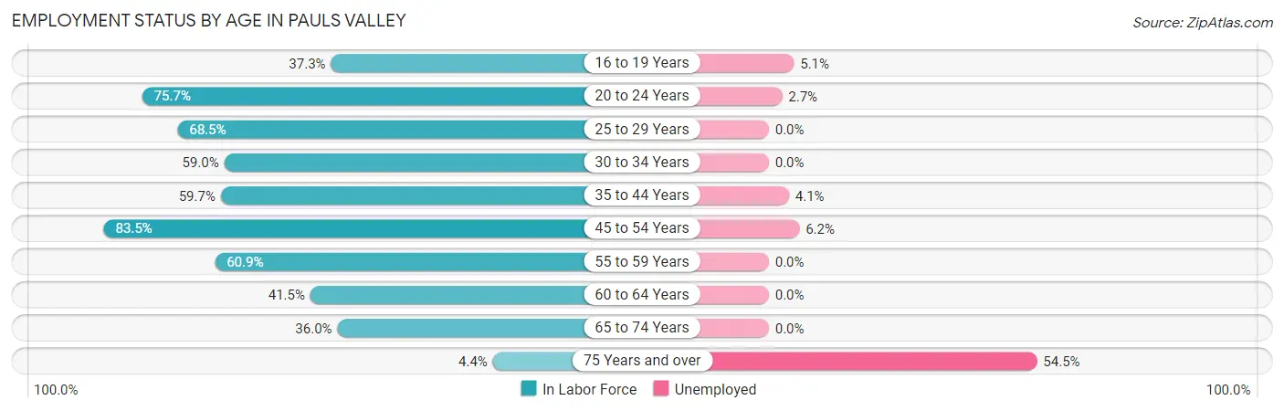 Employment Status by Age in Pauls Valley