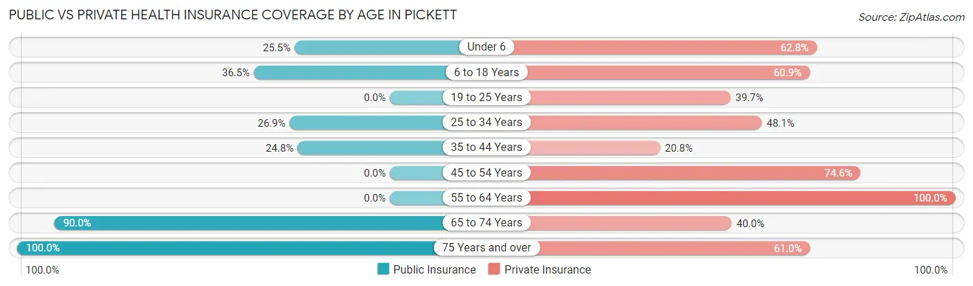 Public vs Private Health Insurance Coverage by Age in Pickett