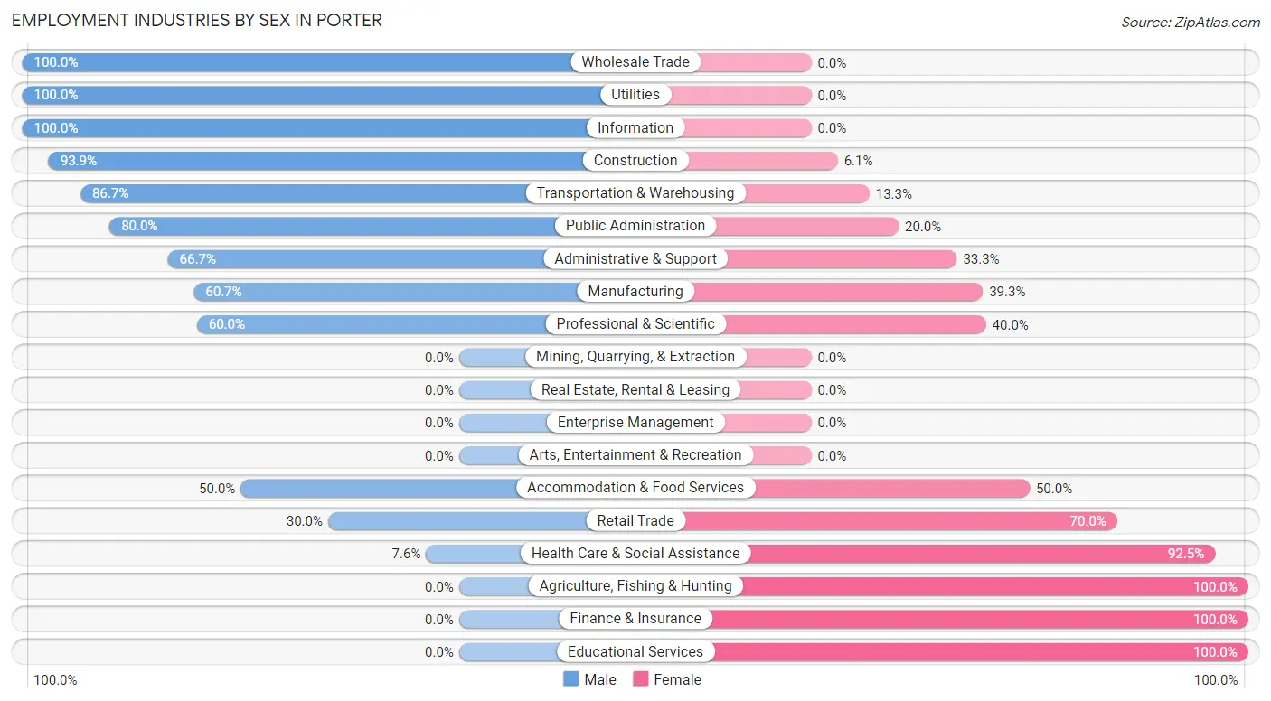 Employment Industries by Sex in Porter