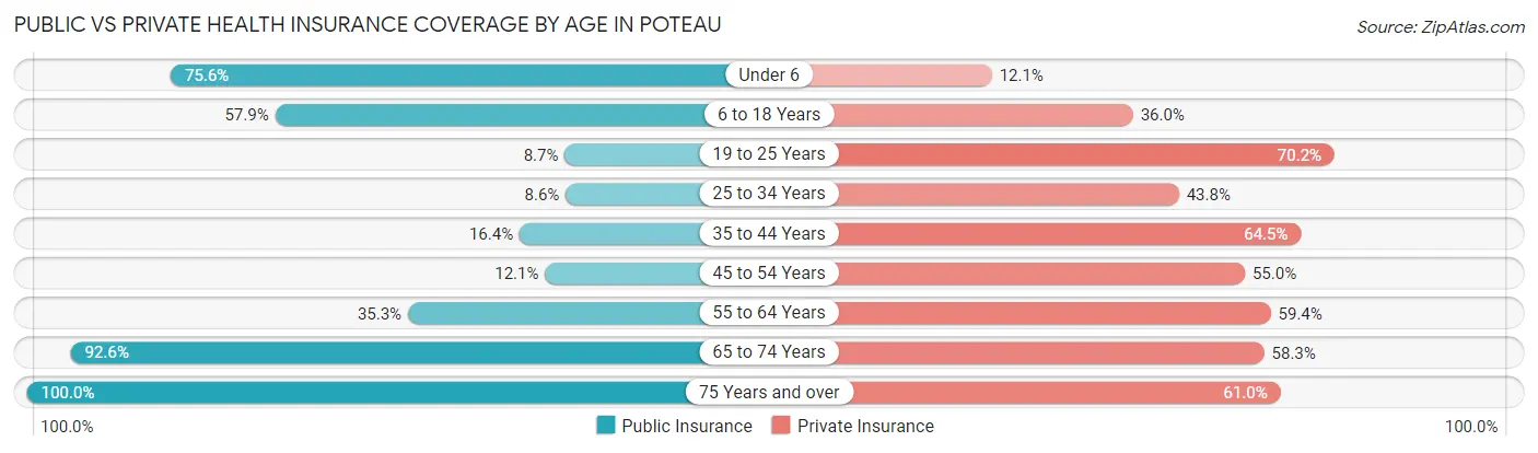 Public vs Private Health Insurance Coverage by Age in Poteau