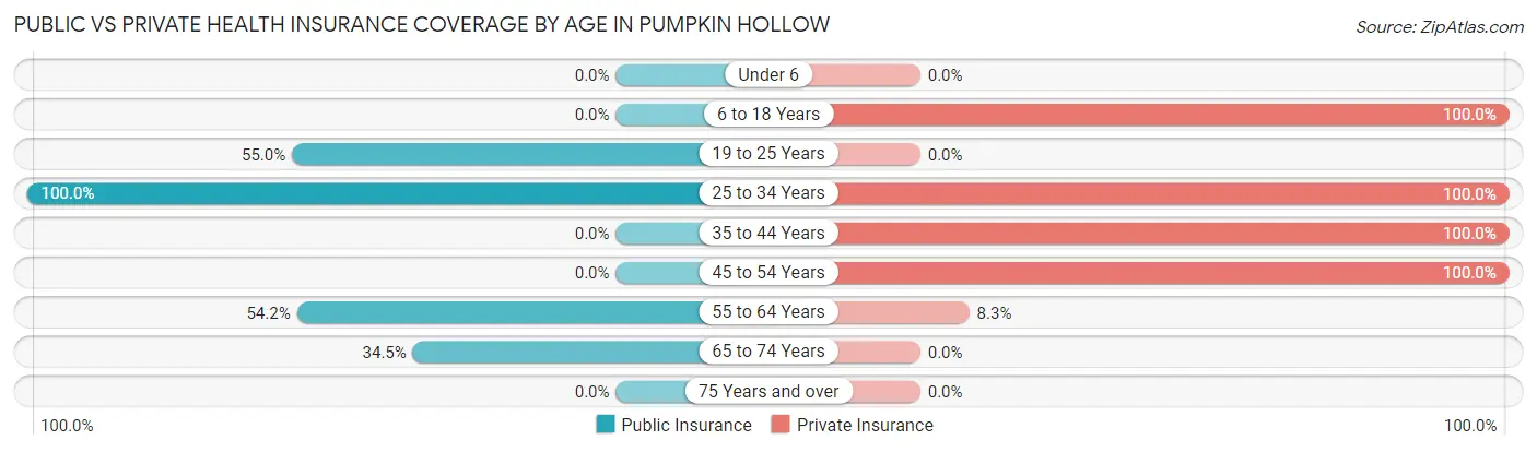 Public vs Private Health Insurance Coverage by Age in Pumpkin Hollow