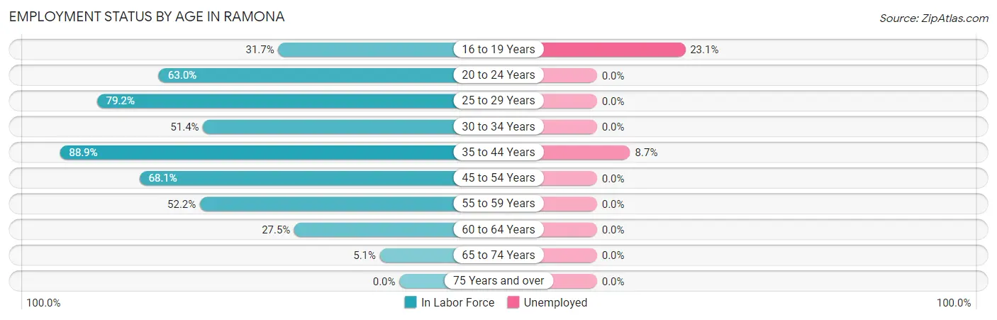 Employment Status by Age in Ramona