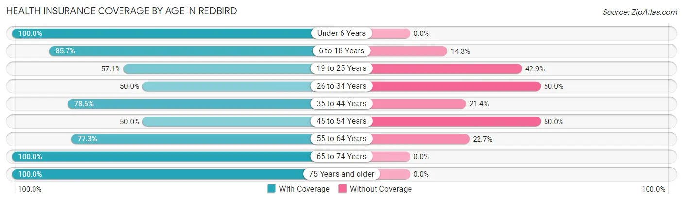 Health Insurance Coverage by Age in Redbird