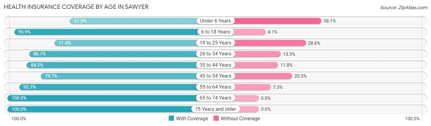 Health Insurance Coverage by Age in Sawyer