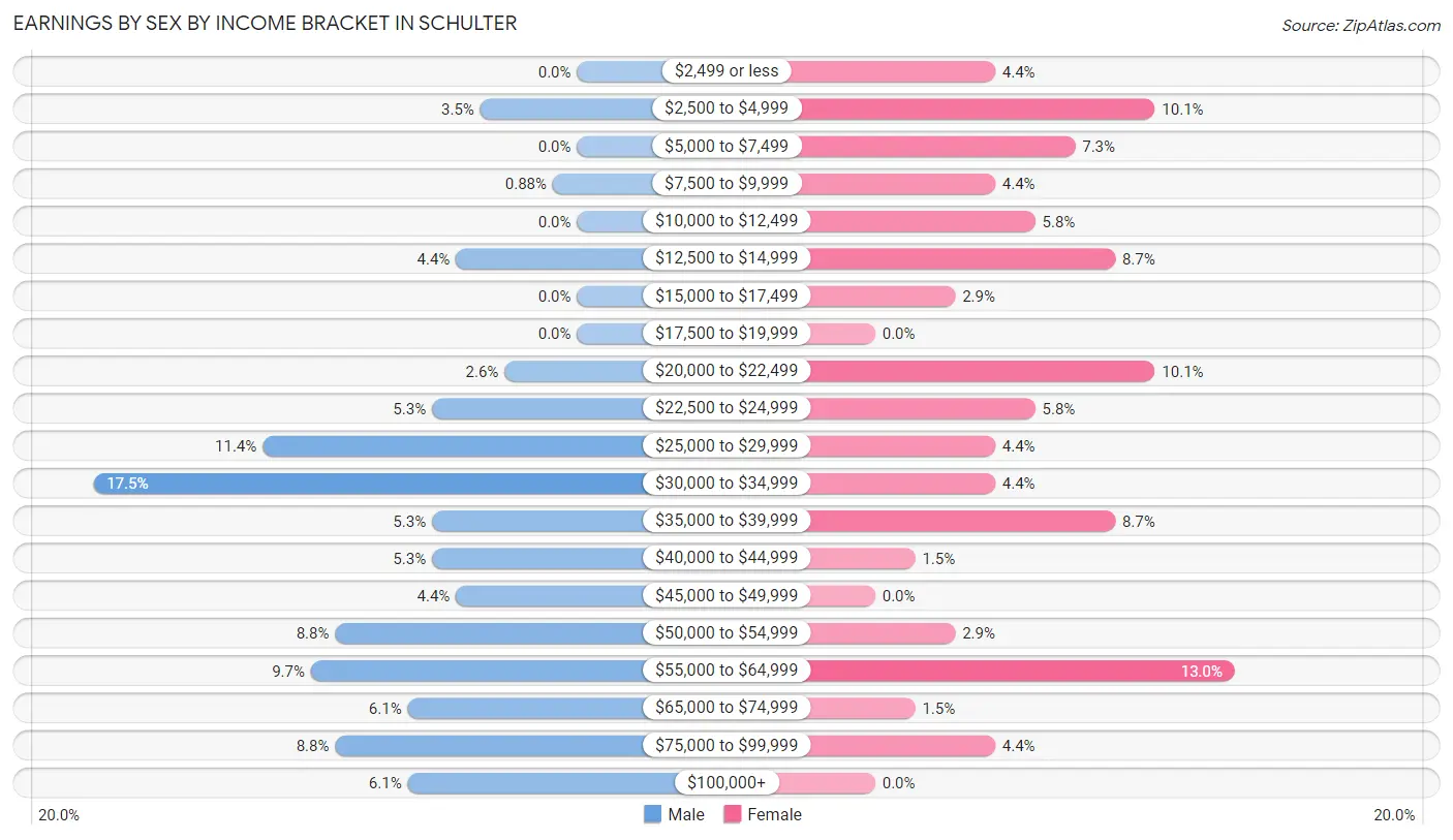 Earnings by Sex by Income Bracket in Schulter