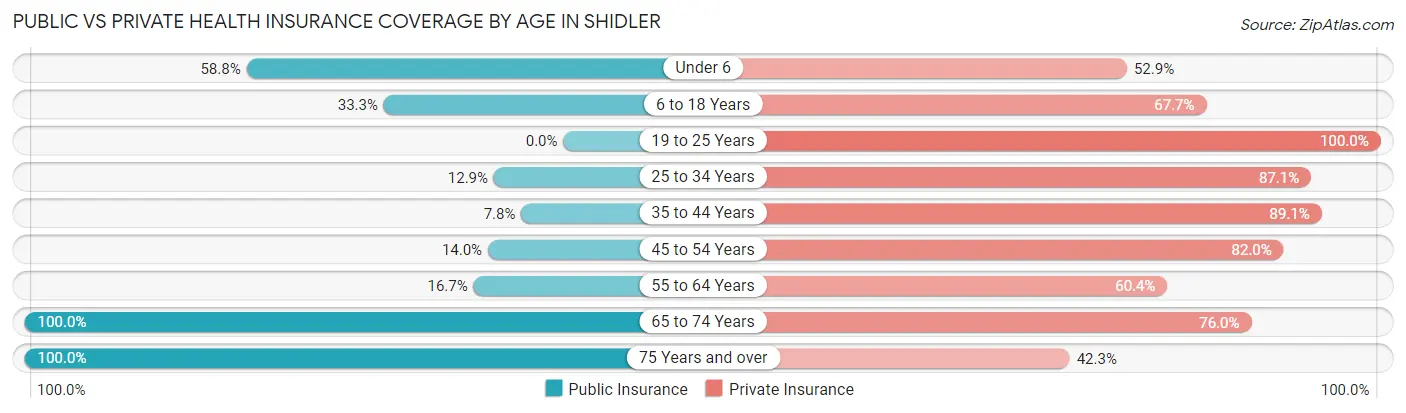 Public vs Private Health Insurance Coverage by Age in Shidler