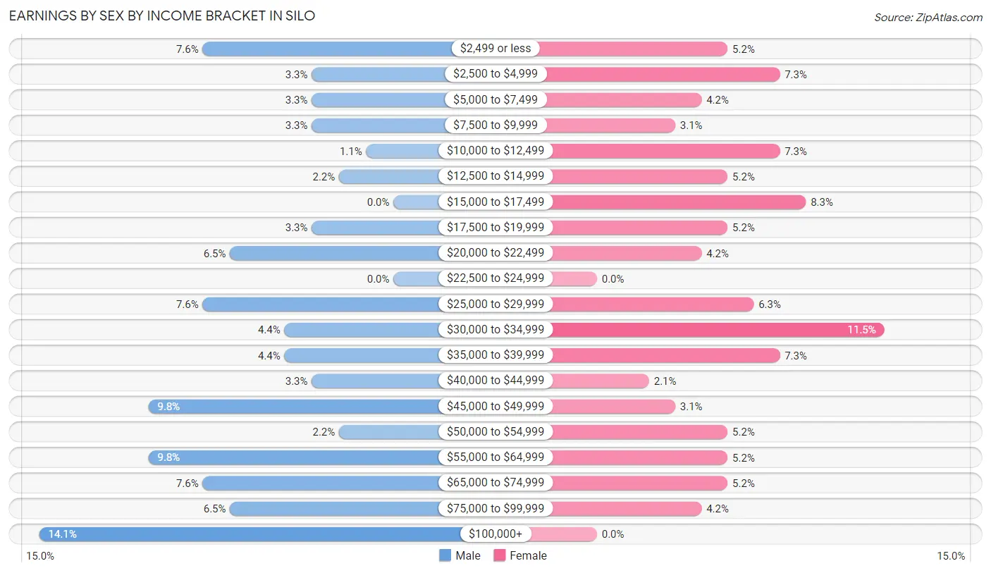 Earnings by Sex by Income Bracket in Silo