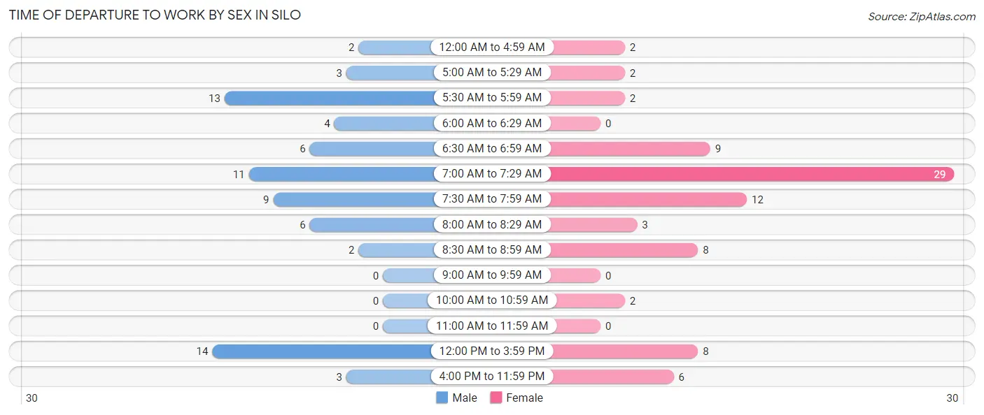 Time of Departure to Work by Sex in Silo