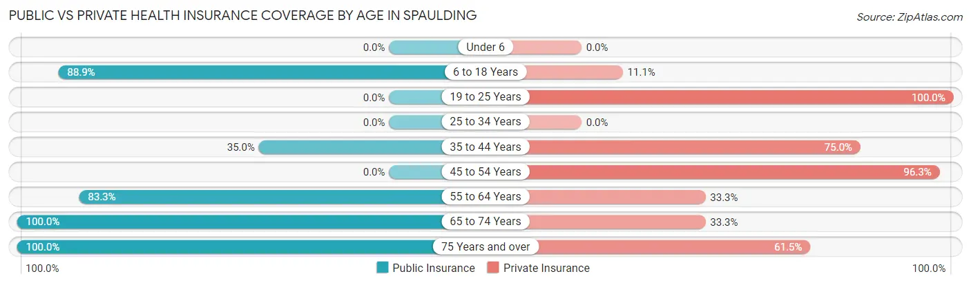 Public vs Private Health Insurance Coverage by Age in Spaulding