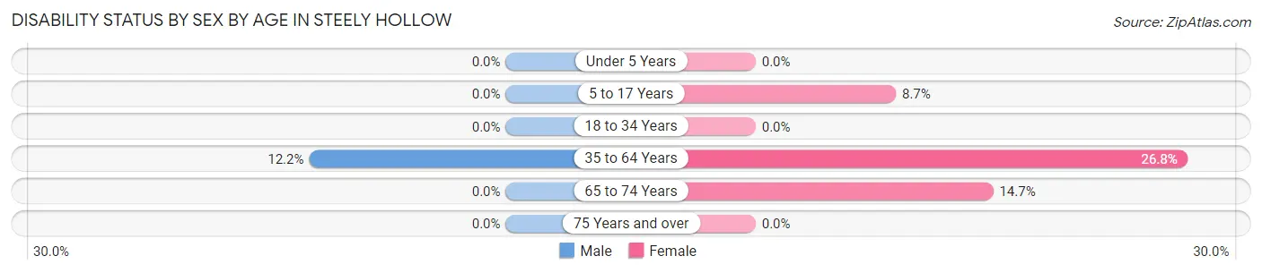 Disability Status by Sex by Age in Steely Hollow