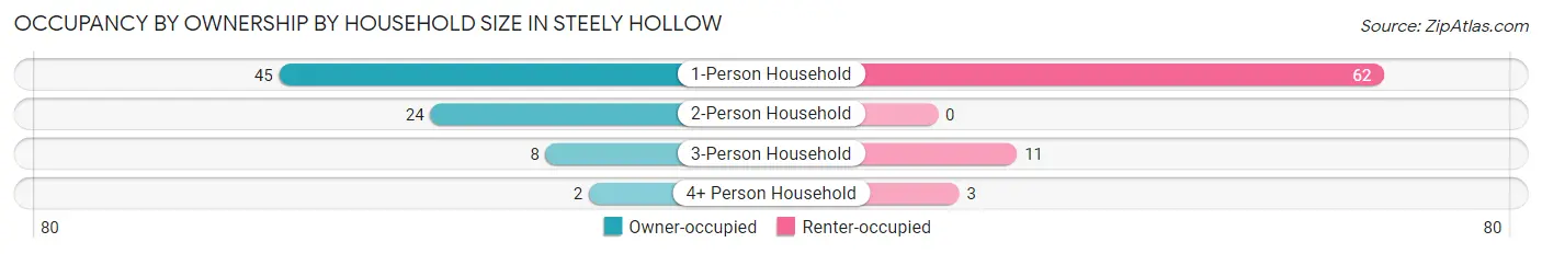 Occupancy by Ownership by Household Size in Steely Hollow