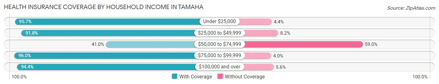 Health Insurance Coverage by Household Income in Tamaha