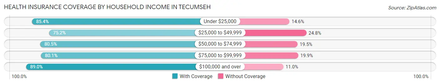 Health Insurance Coverage by Household Income in Tecumseh